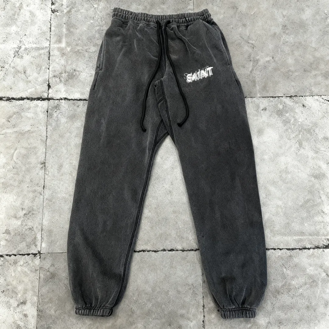 SAINT Michael drawstring elastic edge retro letter ghost print washed and distressed loose plus velvet leggings sweatpants style number: SM638 size: S-M-L-XL color: black price: P236